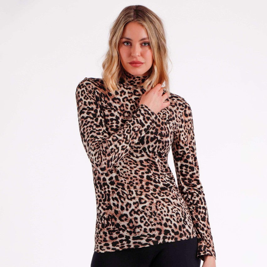 Leopard print under-jacket turtleneck sweater for women animalier