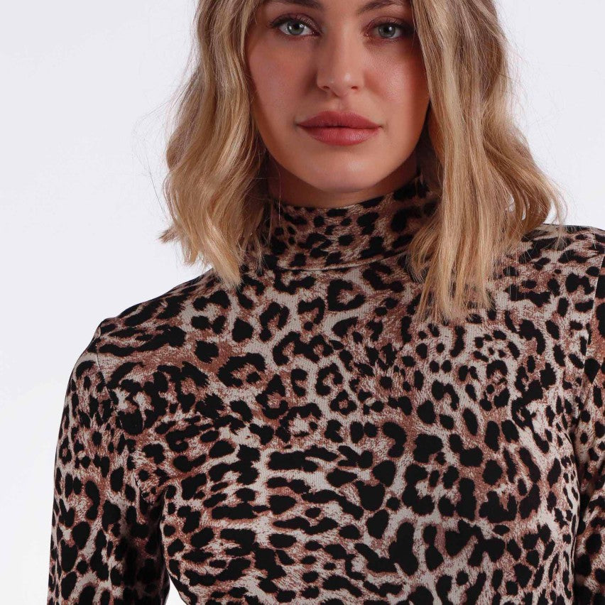 Leopard print under-jacket turtleneck sweater for women animalier