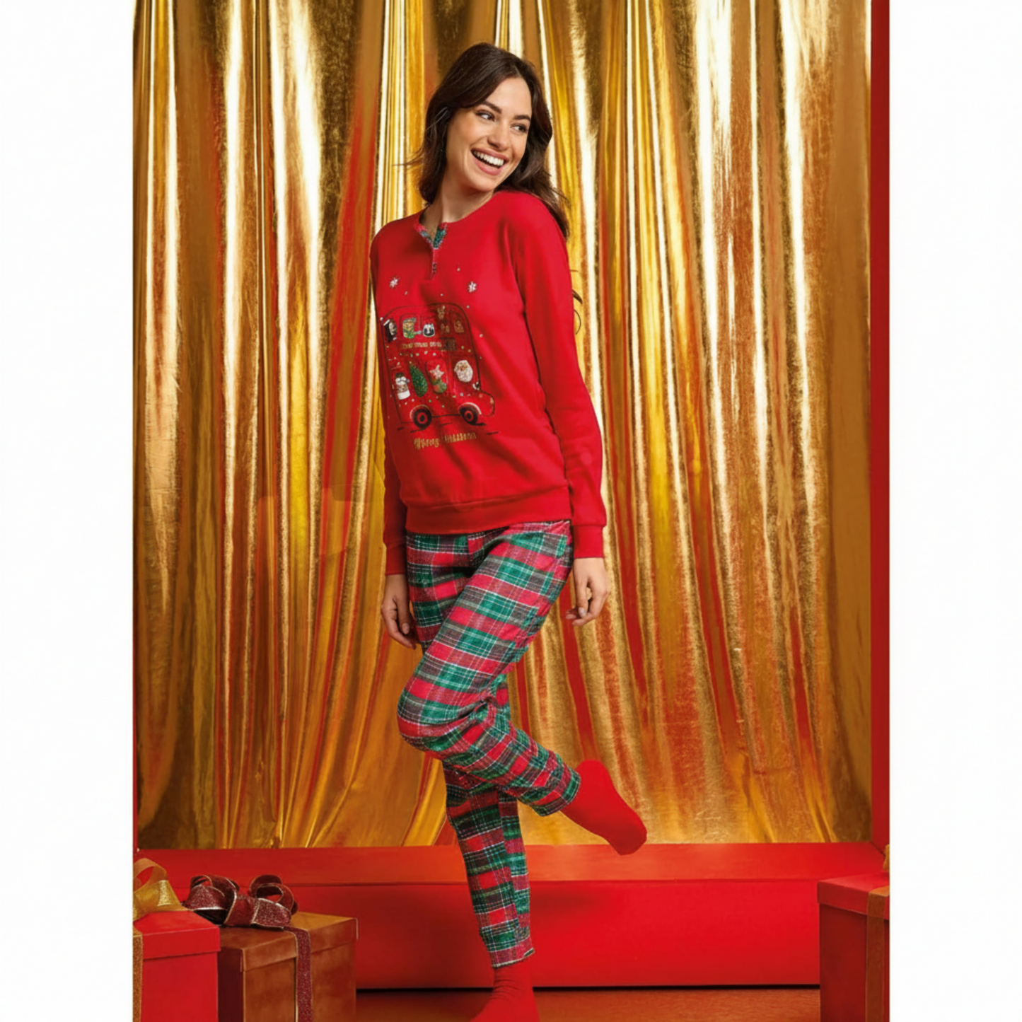 IL GRANCHIO PIGIAMA DONNA NATALIZIO CALDO COTONE GP6124