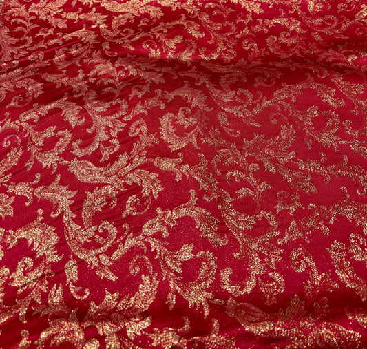 Tessuto Natale Loneta con foglie in Lurex (misura 140*240)