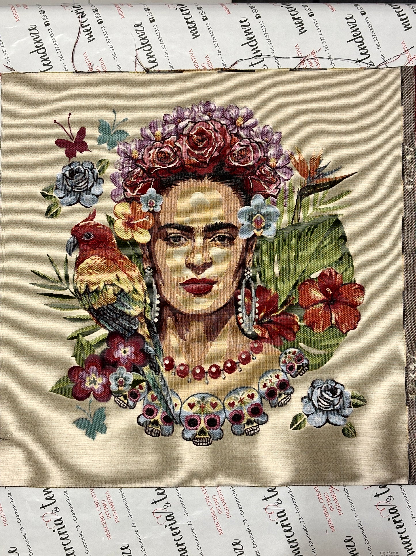 Frida Gobelin Cushion with Parrot
