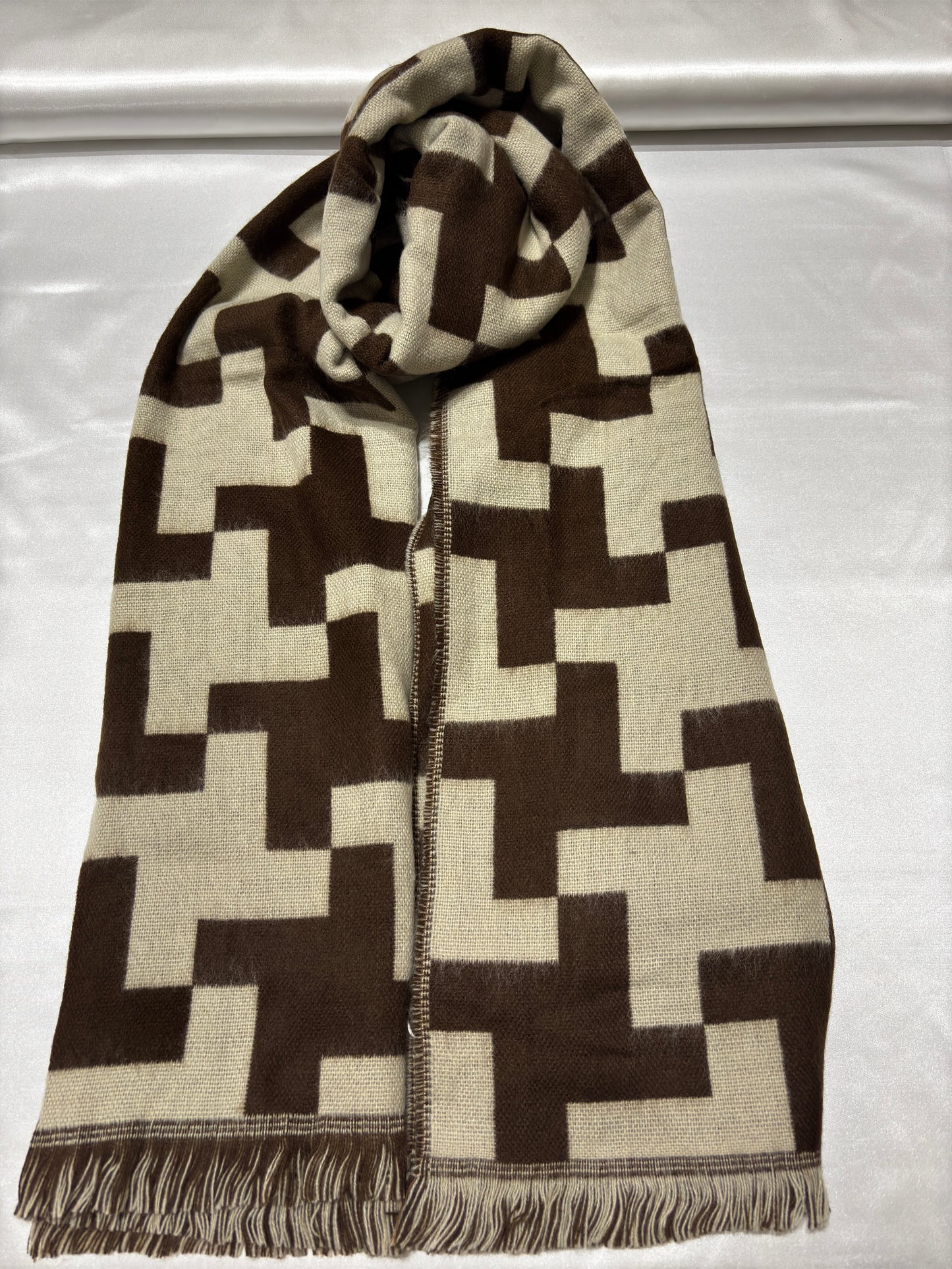 Patterned Scarf, Beige and Brown