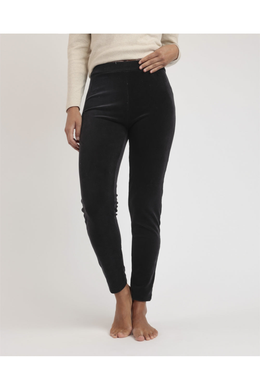 Women's Elastic Corduroy Long Pants BLACK