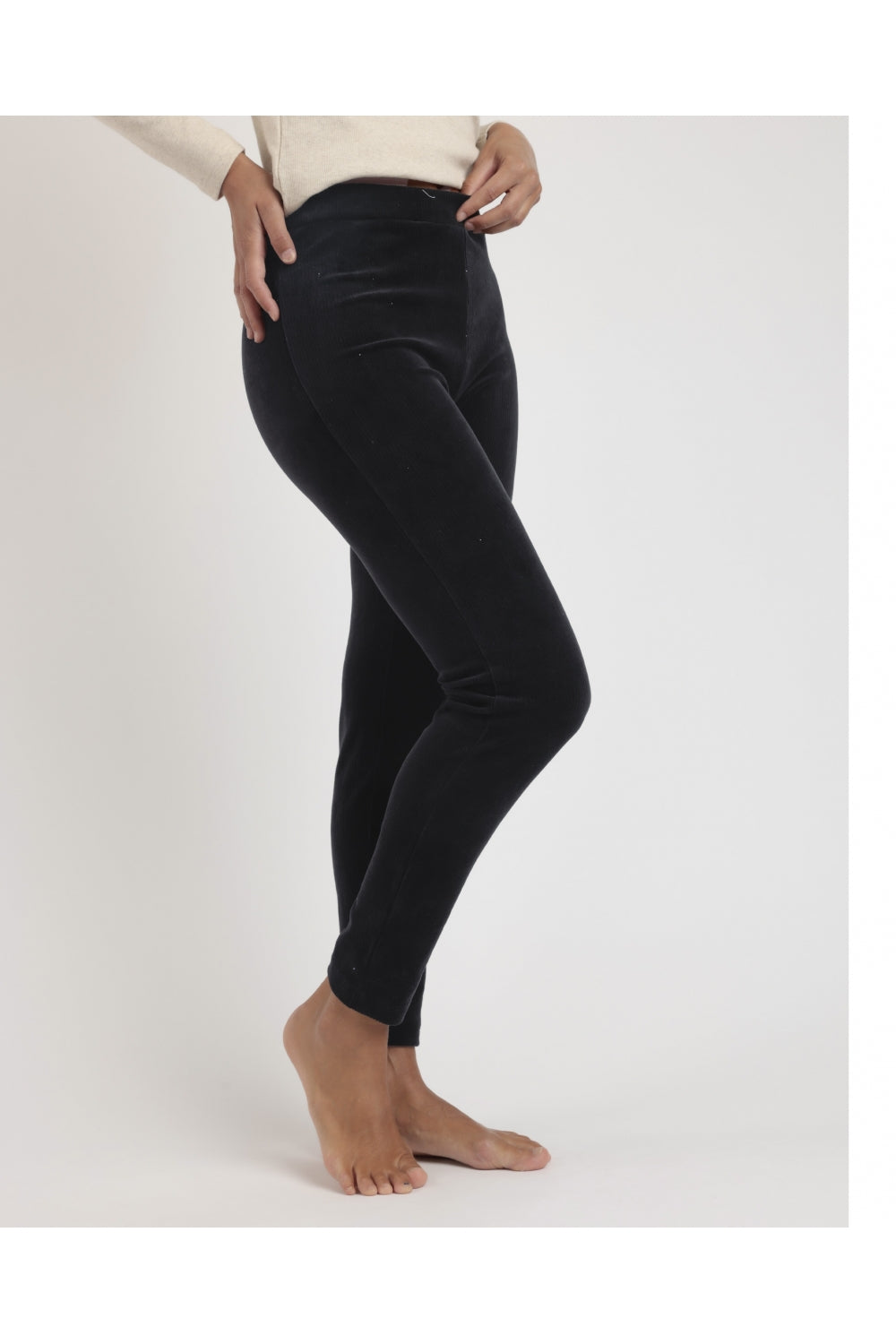 Women's Elastic Corduroy Long Pants BLACK