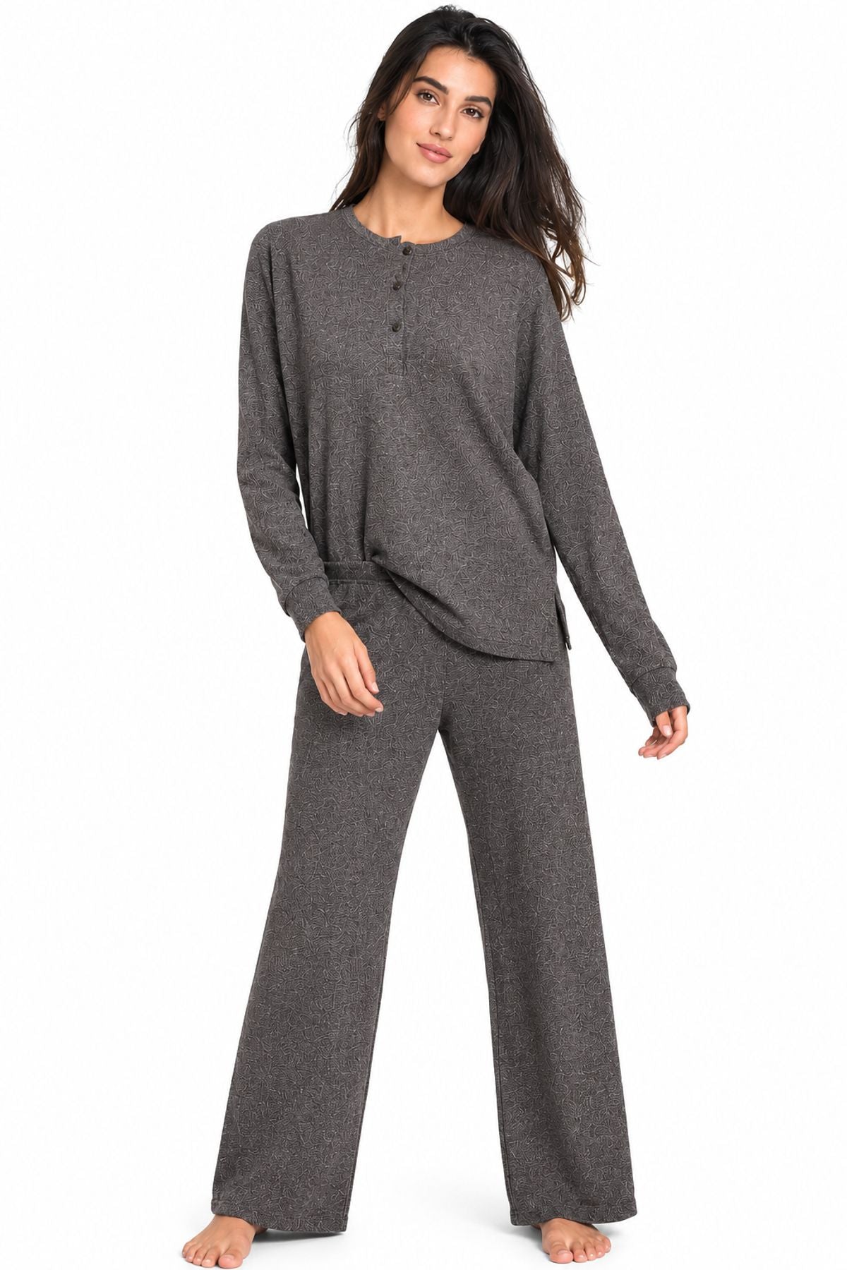 Pigiama donna Jadea 5277 Cioccolato con maglia serafino e pantalone lungo