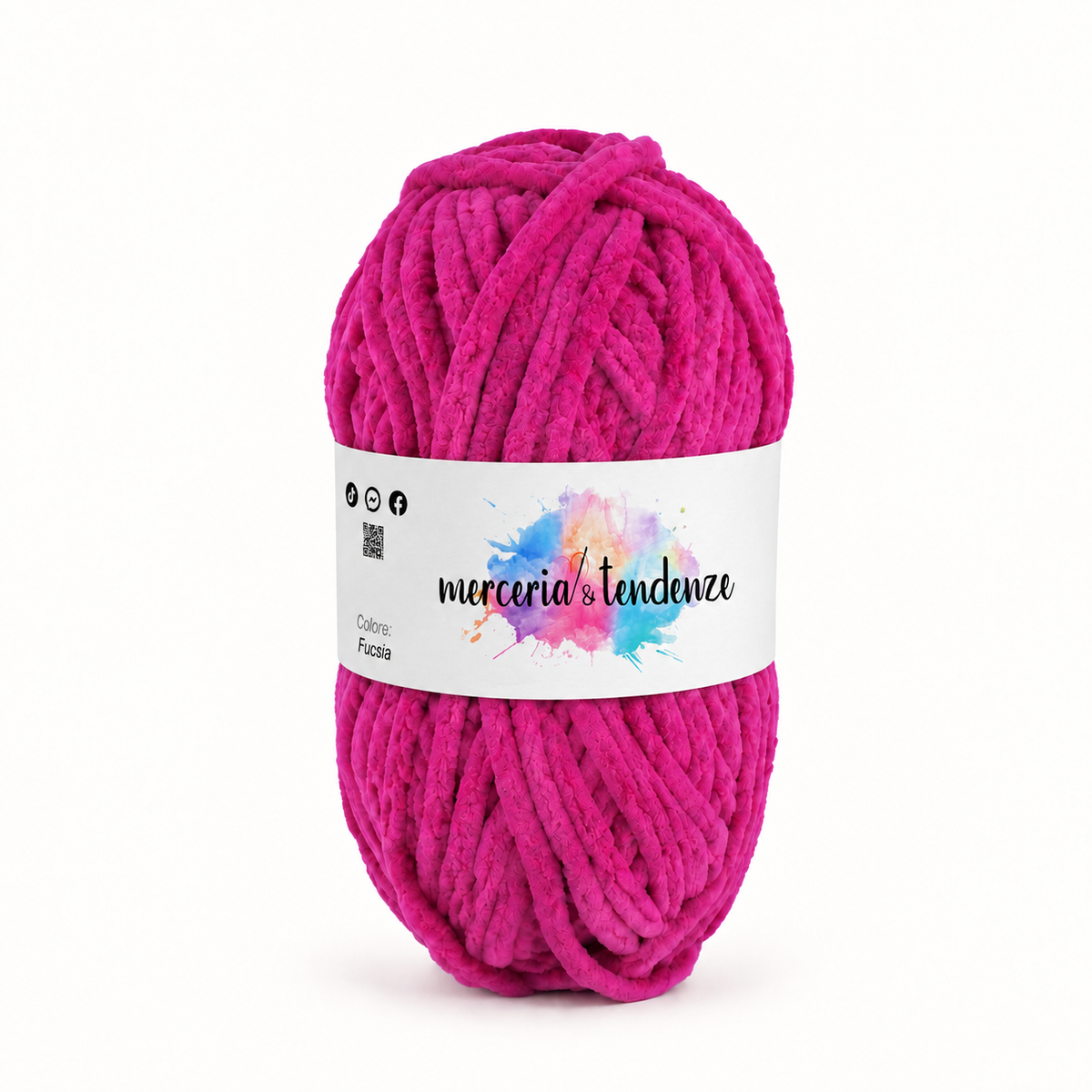 Filato ciniglia Fucsia, gomitolo 100 g con etichetta acquerello Merceria & Tendenze