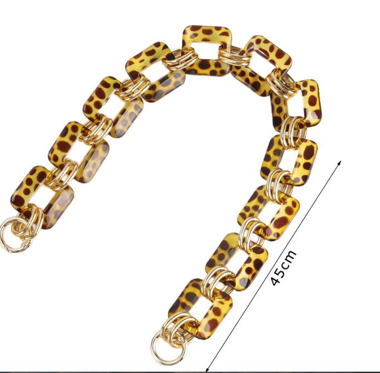 Tracolla Catena Animalier Glam in Resina 45 cm – Maglie Rettangolari Maculate con Anelli Oro per Borse Handmade