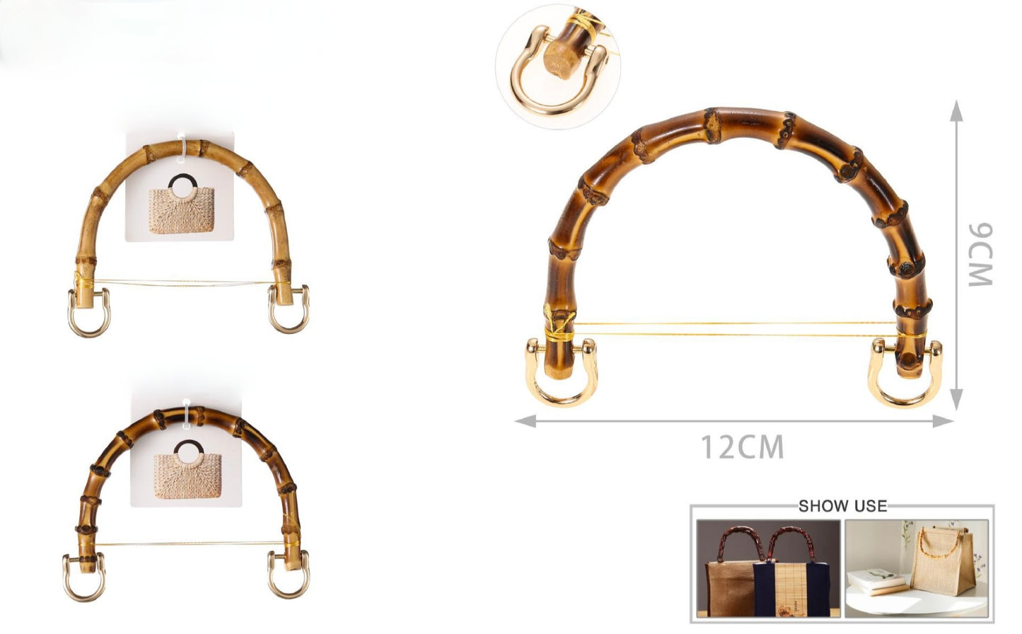 Manico in Bamboo per Borse 12x9 cm con Anelli Metallici