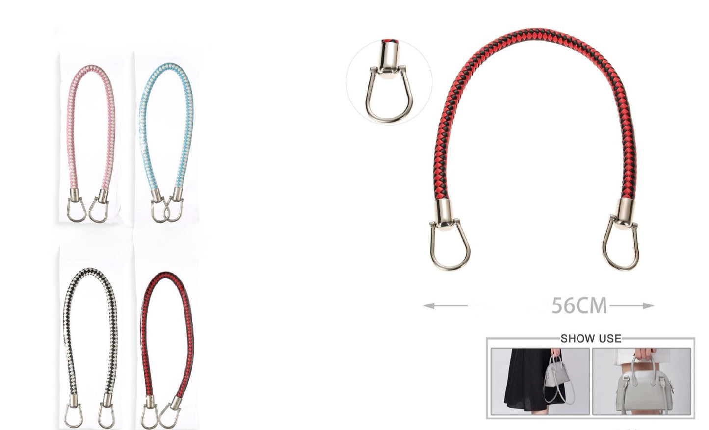 Manico per Borsa Intrecciato Bicolor 56 cm con Ganci Metallici