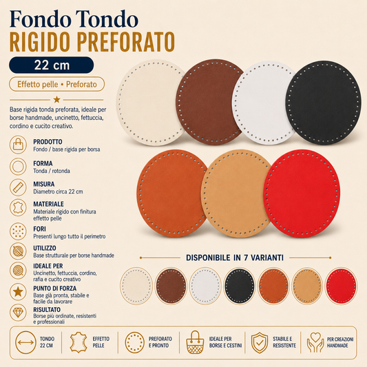 Fondo Tondo Rigido Preforato 22 cm per Borse Handmade