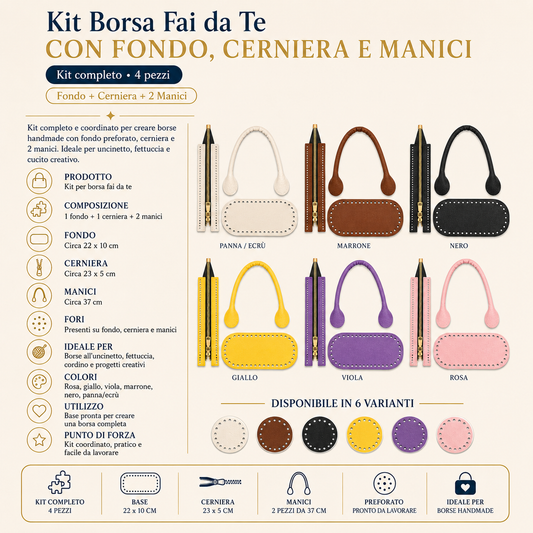 Kit Borsa Fai da Te con Fondo, Cerniera e Manici