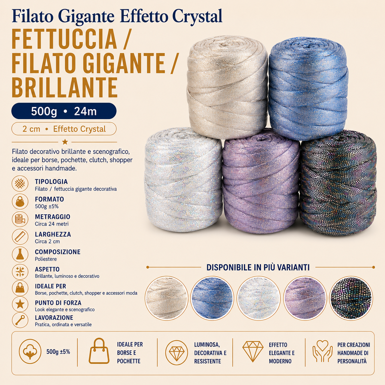 Marshmellow Sweet Crystal 500g   2 cm x 24 m per Borse e Accessori Handmade