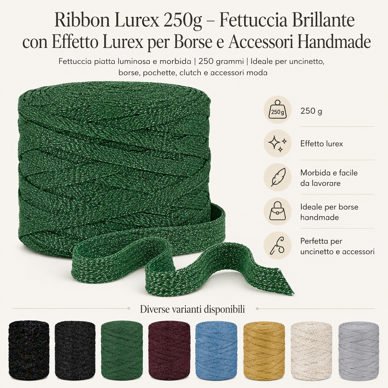 Fettuccia Ribbon Lurex 250g – Fettuccia Lurex Brillante per Borse e Accessori Handmade