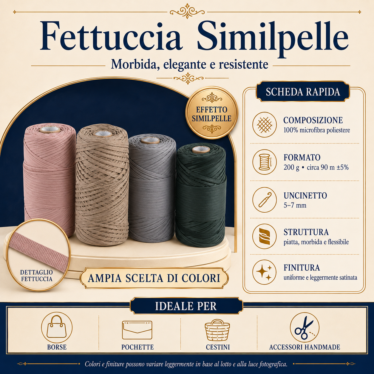 Fettuccia Similpelle 200g – Cordino Piatto 90 m per Borse e Accessori Handmade