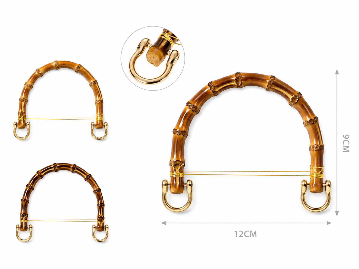 Bamboo Handle for Bags 12x9 cm with Metal Rings