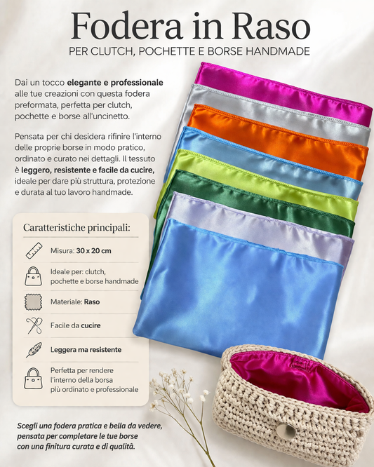 Fodera in Raso preformata  30x20 cm per clutch e borse handmade – Made in Italy