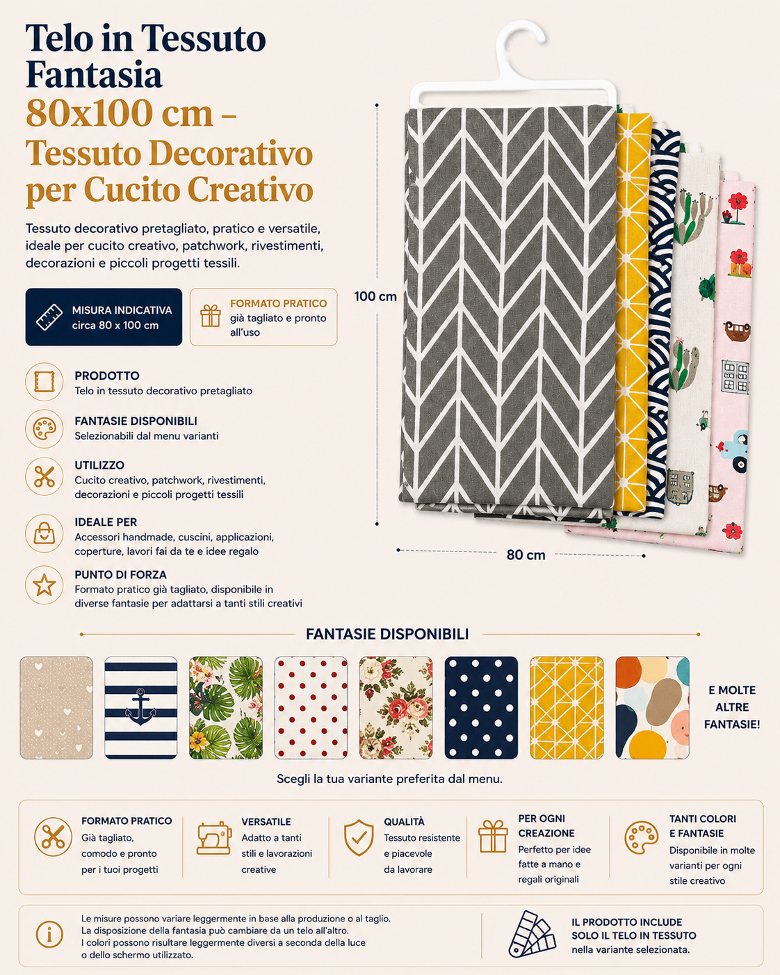 Telo in Tessuto Fantasia 80x100 cm – Tessuto Decorativo per Cucito Creativo