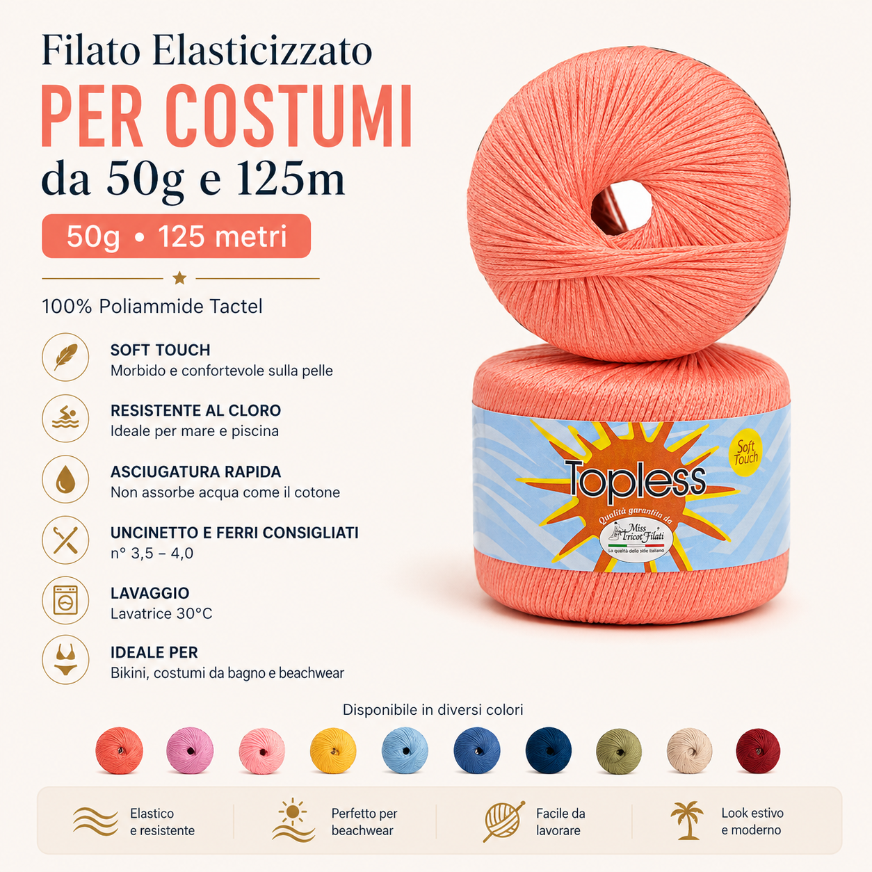Filato Elasticizzato per Costumi (Happyfil) da 50g e 125m