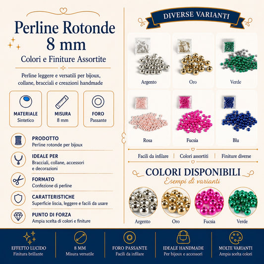 Cuentas sintéticas | Diámetro 8 mm | Pulseras, collares, accesorios y decoraciones hechas a mano