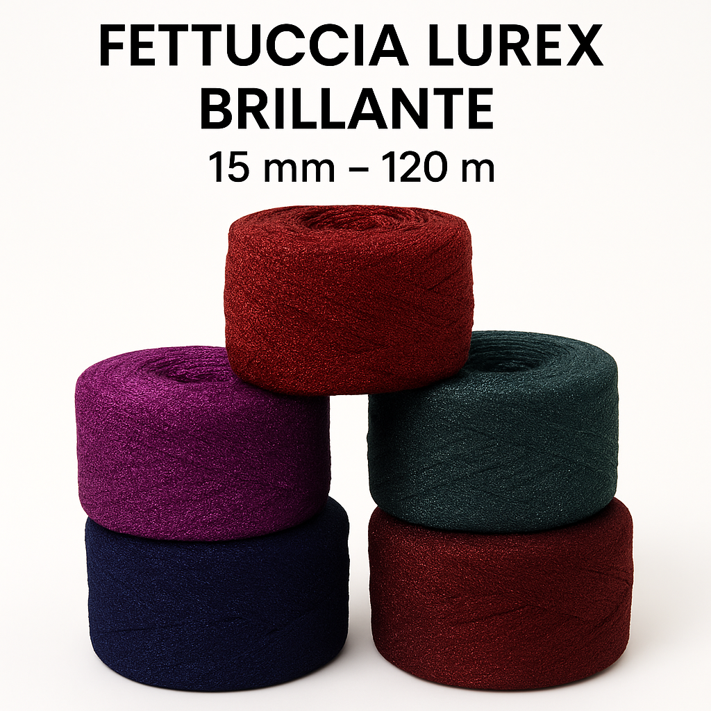 Fettuccia piatta Lurex Brillante 15 mm – 120 metri  – Ideale per Borse, Tracolle e Accessori