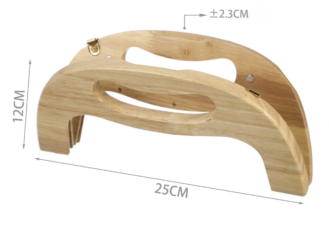 Chiusura clic clac per borsa in legno curva da 25x12 cm con manico integrato
