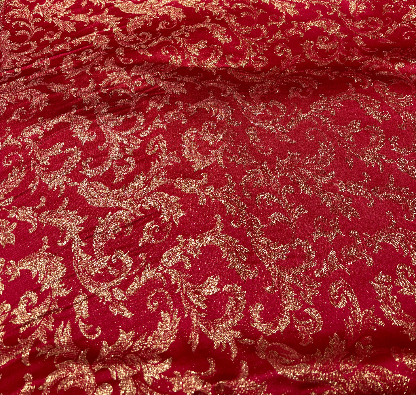 Tessuto Natale Loneta con foglie in Lurex (misura 140*240)