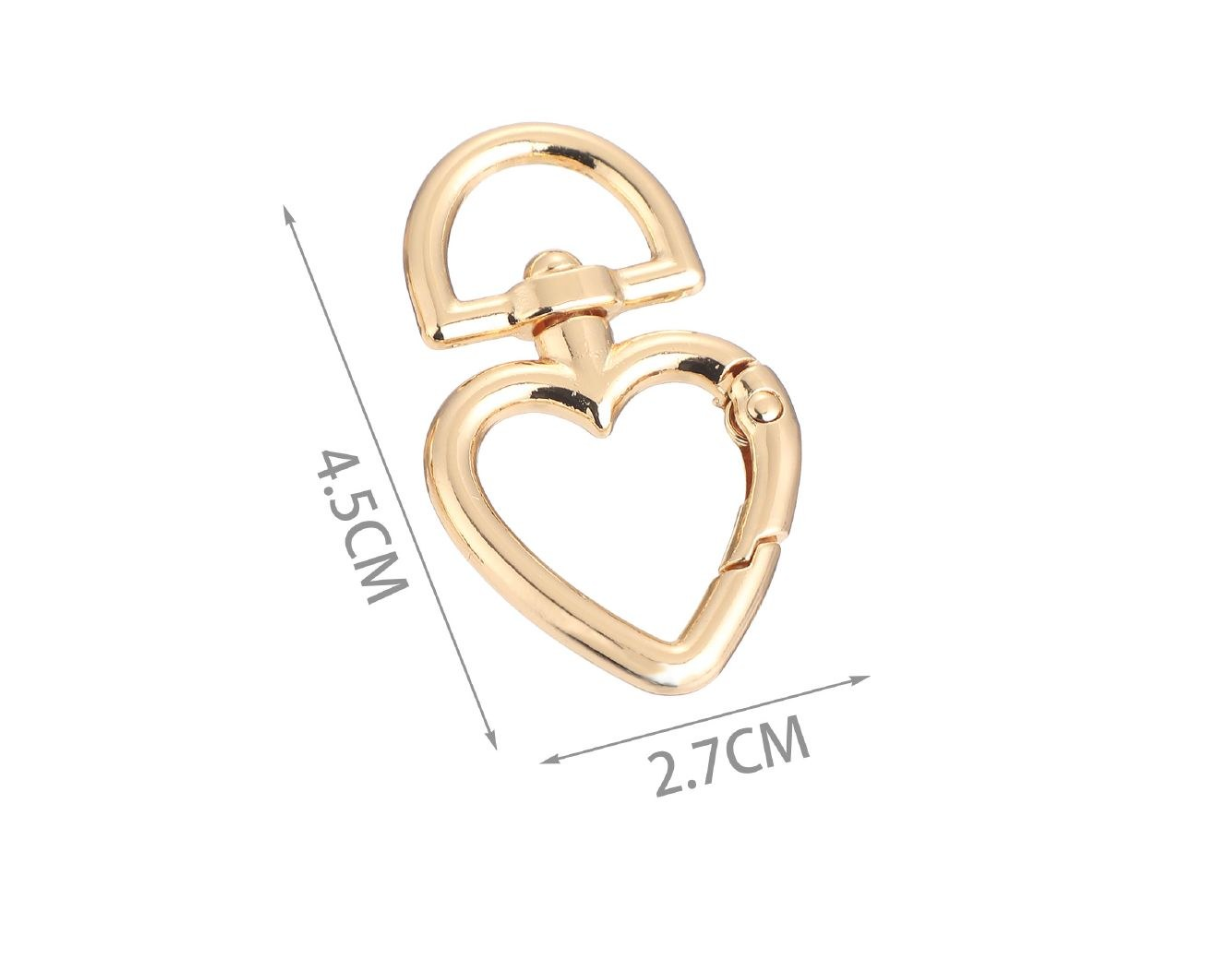 Moschettone Decorativo per Borse Cuore e Stella – Gancio Girevole in Metallo Oro o Argento