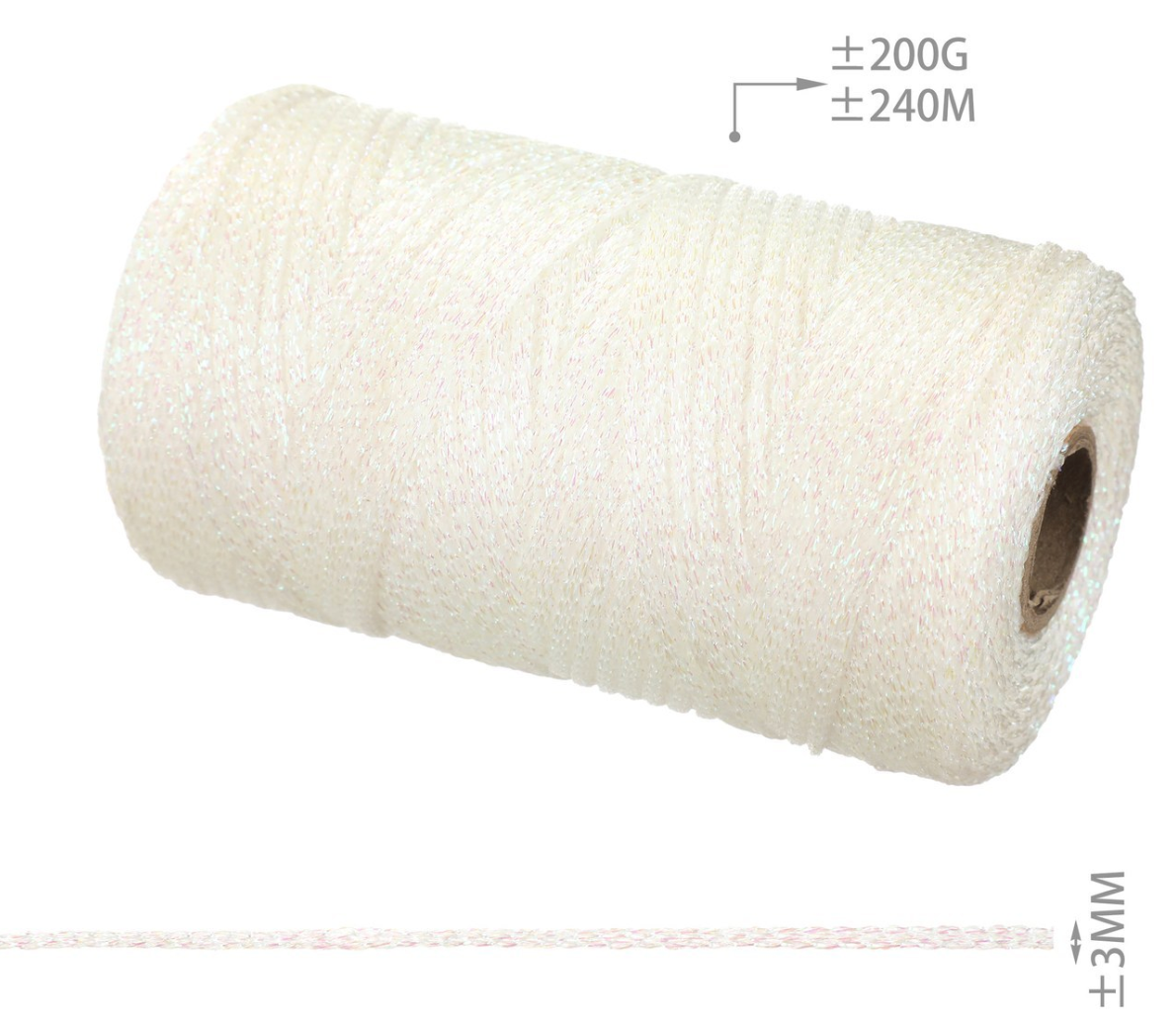 Cordino Lurex Brillante 3mm 200g – Filato Metallizzato 240m per Borse, Accessori e Progetti Handmade