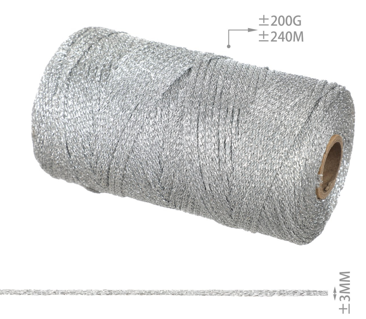 Cordino Lurex Brillante 3mm 200g – Filato Metallizzato 240m per Borse, Accessori e Progetti Handmade