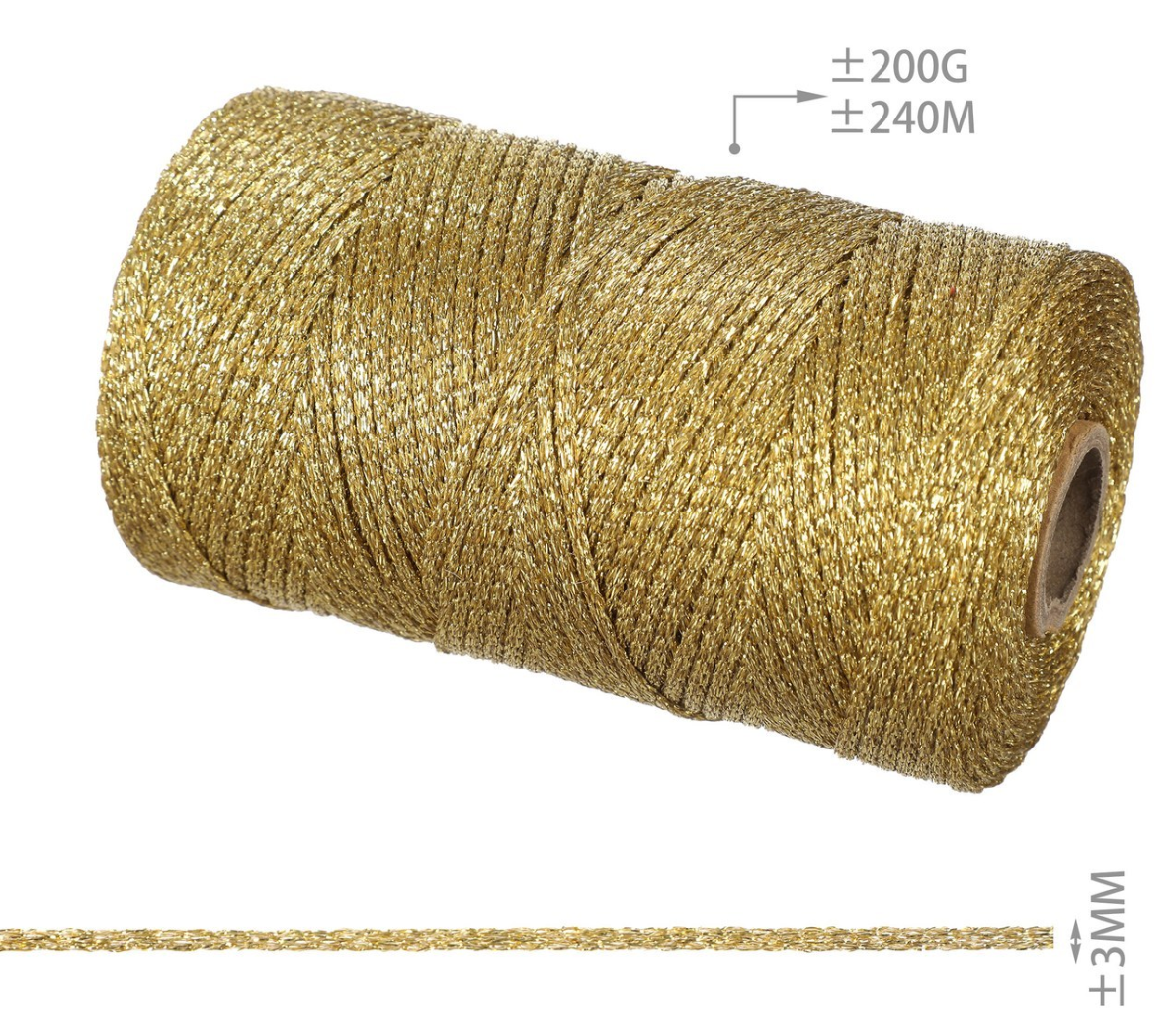 Cordino Lurex Brillante 3mm 200g – Filato Metallizzato 240m per Borse, Accessori e Progetti Handmade