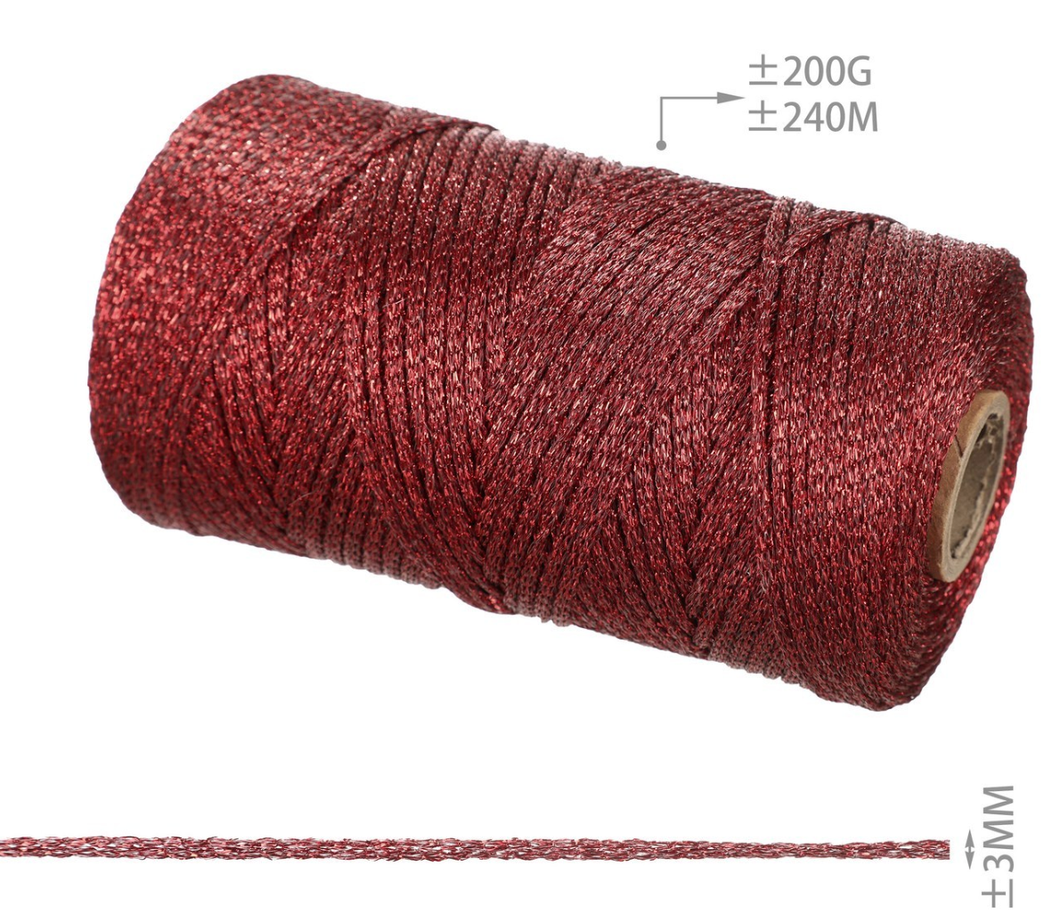 Cordino Lurex Brillante 3mm 200g – Filato Metallizzato 240m per Borse, Accessori e Progetti Handmade