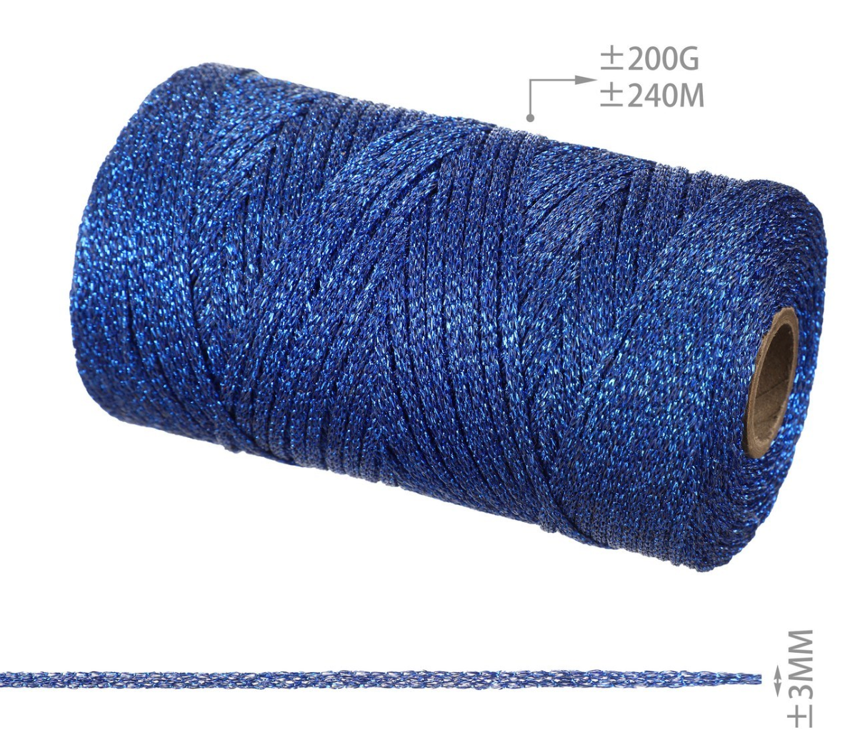 Cordino Lurex Brillante 3mm 200g – Filato Metallizzato 240m per Borse, Accessori e Progetti Handmade