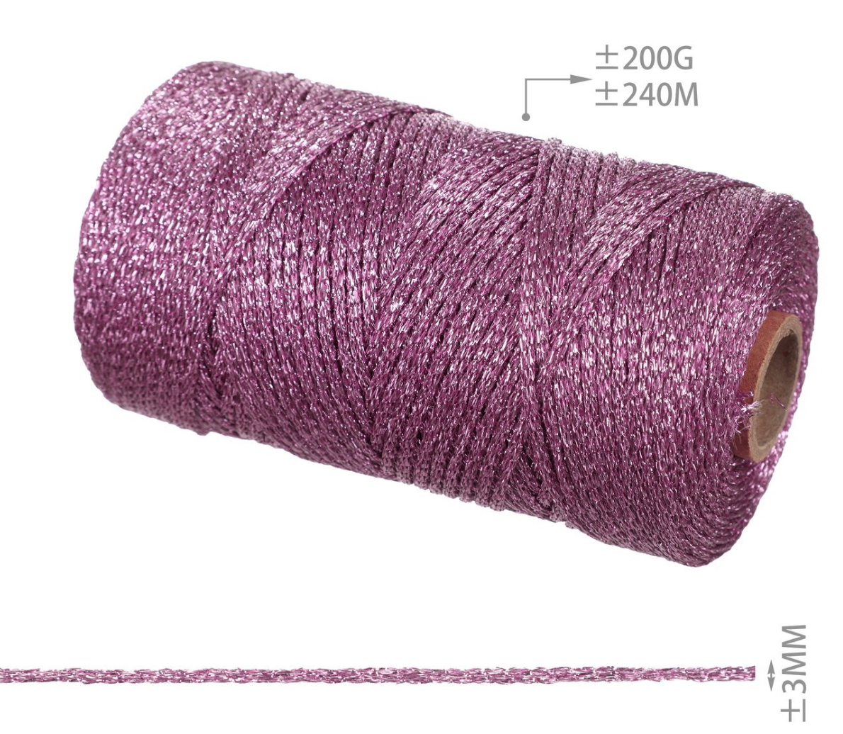 Cordino Lurex Brillante 3mm 200g – Filato Metallizzato 240m per Borse, Accessori e Progetti Handmade