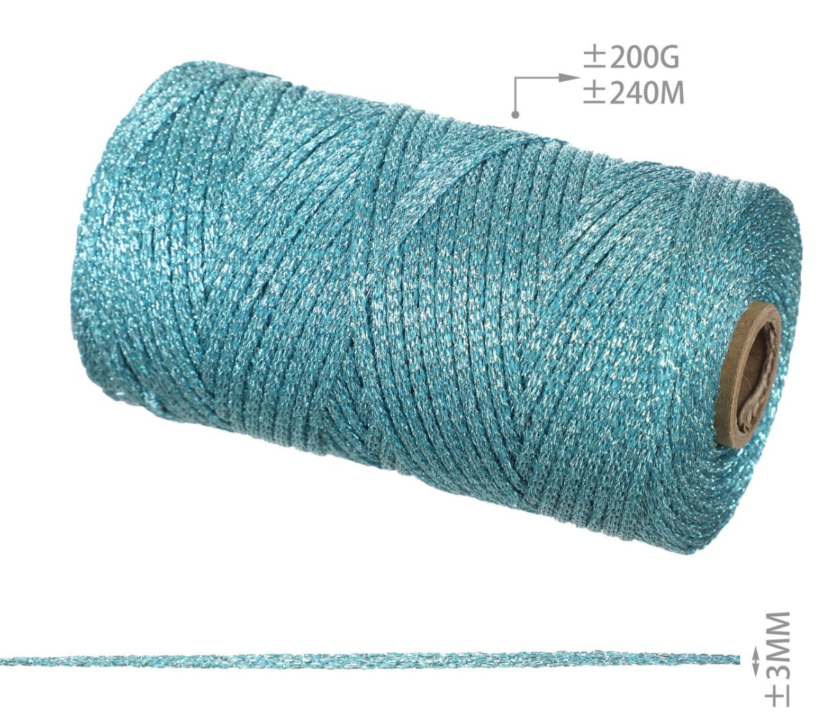 Cordino Lurex Brillante 3mm 200g – Filato Metallizzato 240m per Borse, Accessori e Progetti Handmade