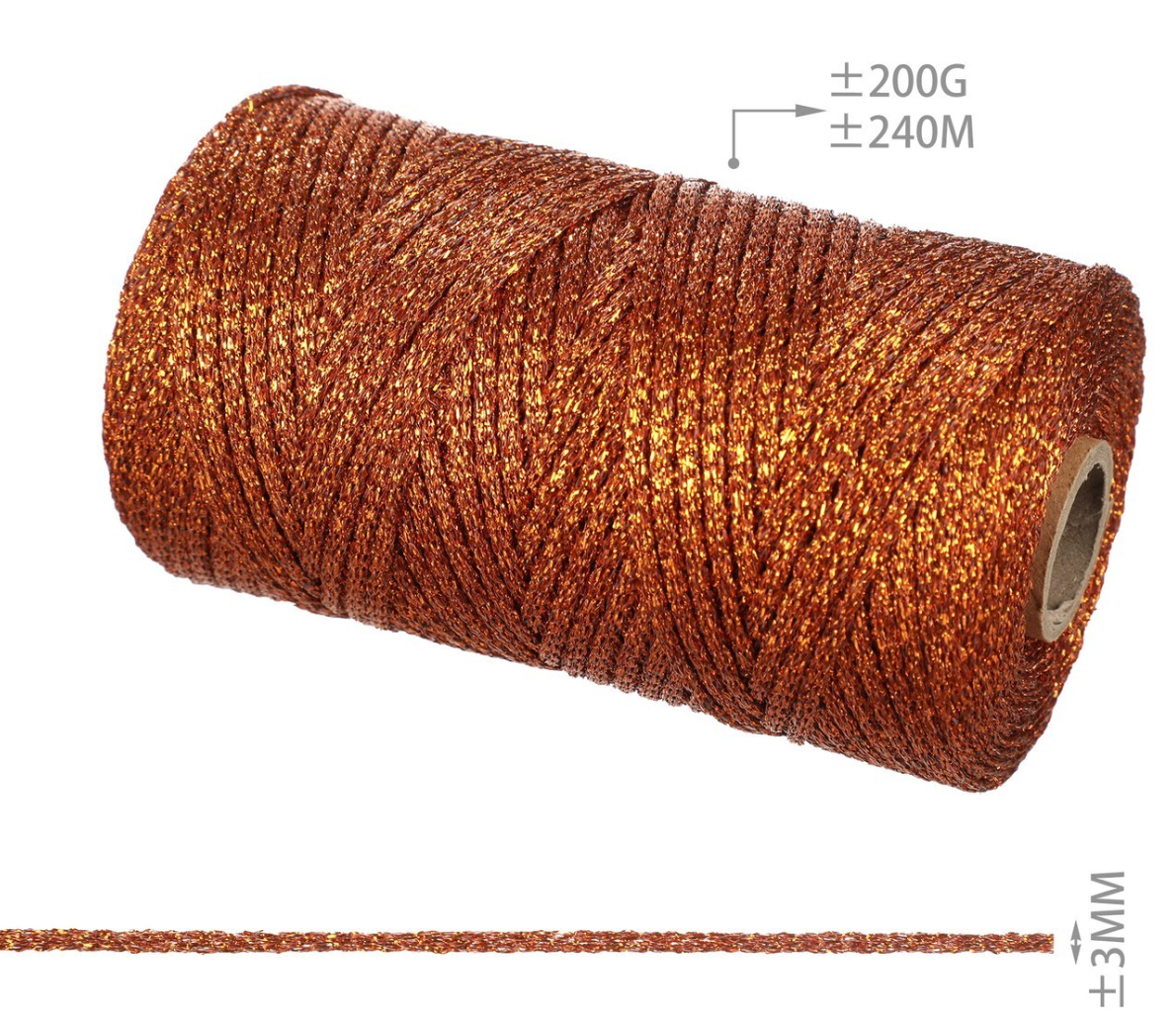 Cordino Lurex Brillante 3mm 200g – Filato Metallizzato 240m per Borse, Accessori e Progetti Handmade