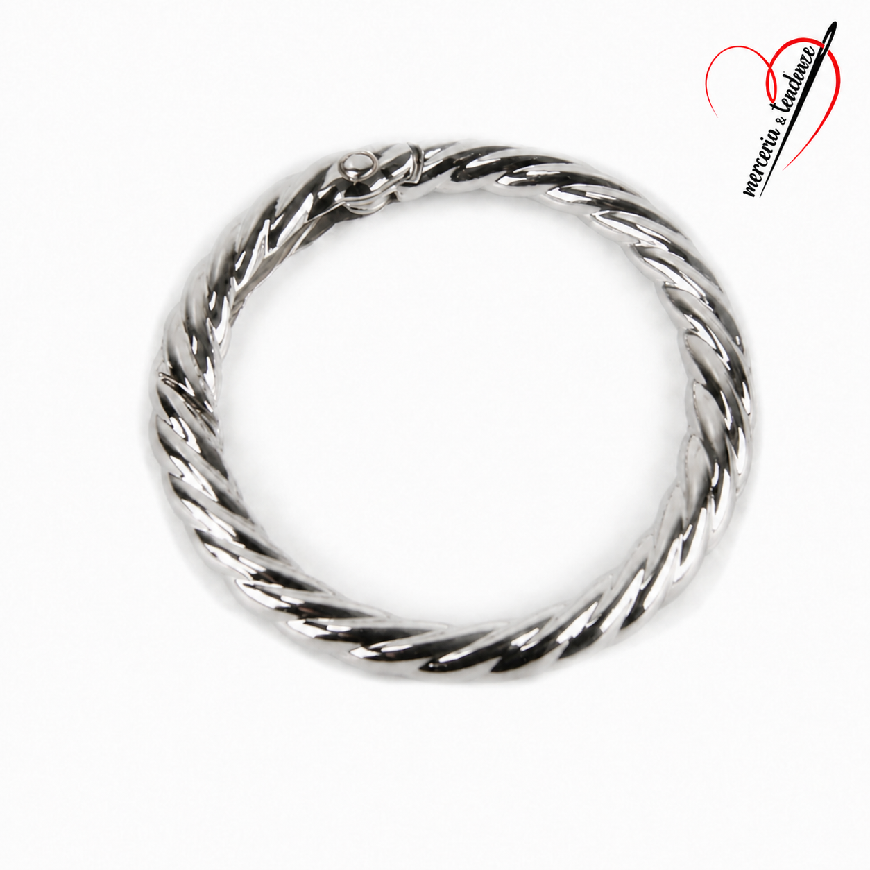 Anelli a molla intrecciati 12956-00 — argento, 32 mm, confezione da 1 pezzo, con logo Merceria & Tendenze