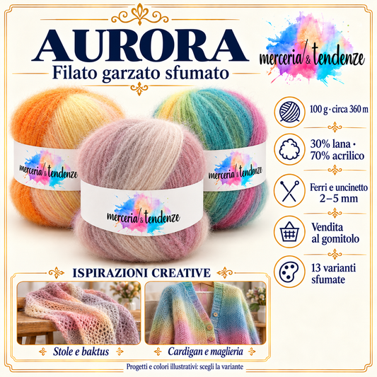 Aurora – filato garzato sfumato Merceria & Tendenze, 100 g circa 360 m