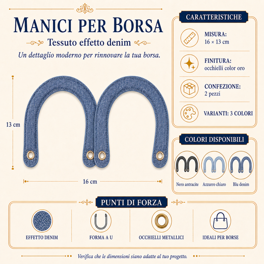 Coppia di Manici per Borsa a U Effetto Denim 16 × 13 cm – 2 Pezzi