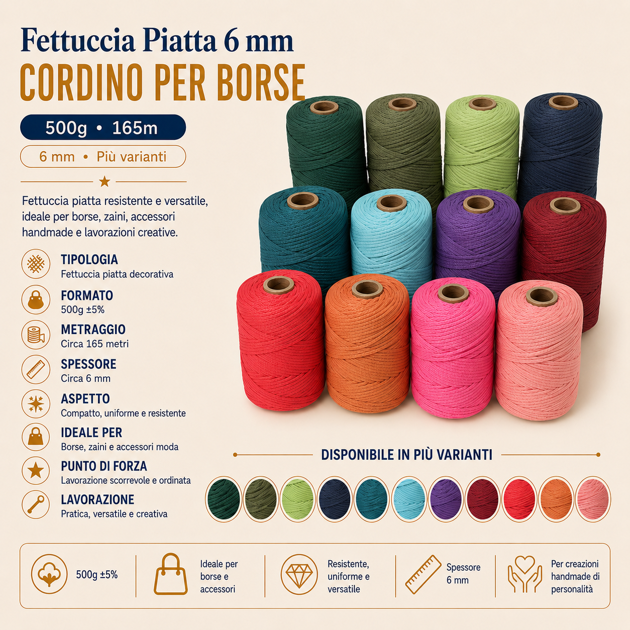 FETTUCCIA PIATTA PER BORSE 6mm