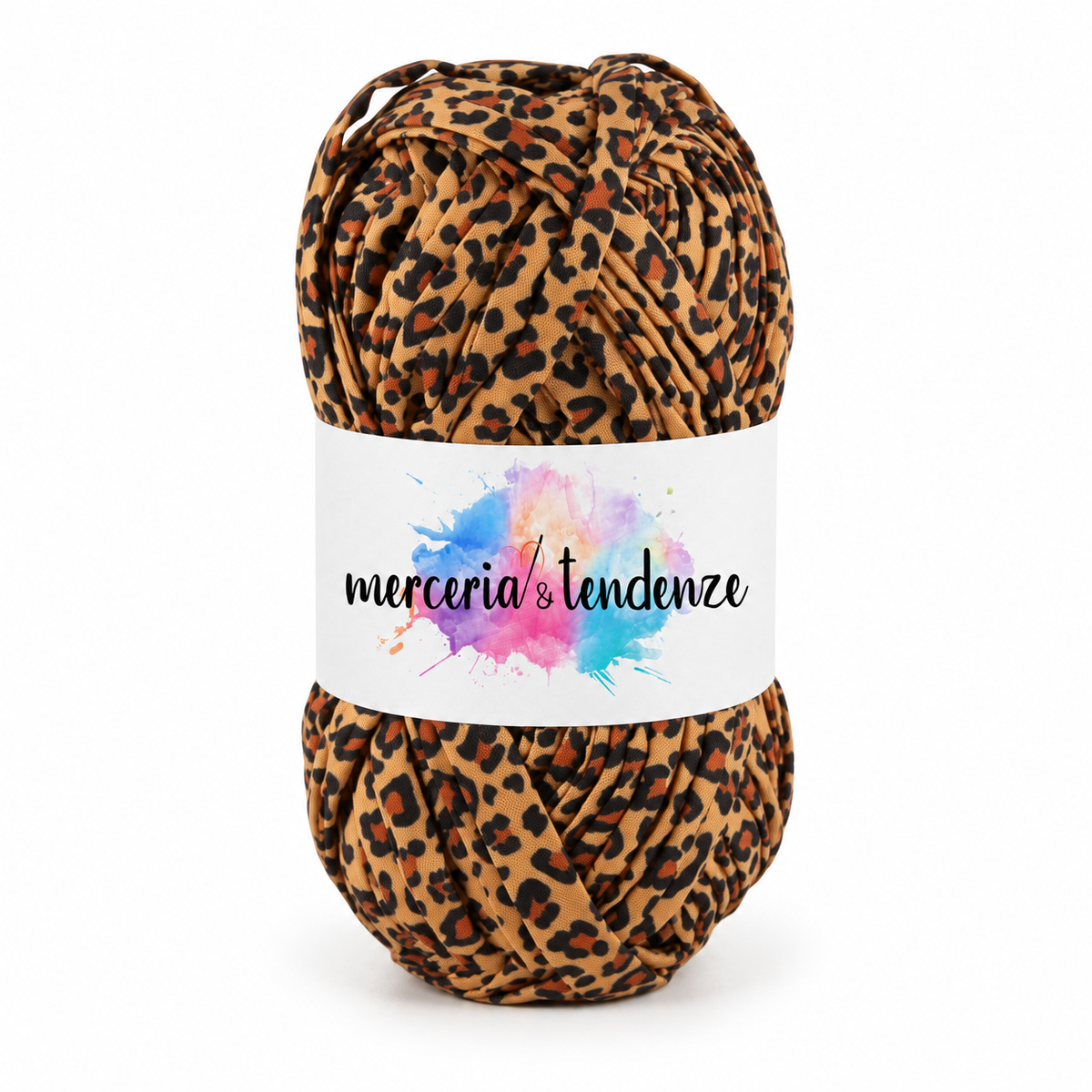 Fettuccia Atelier Leopardato 25 in poliestere, gomitolo 100 g e 32 m, etichetta Merceria & Tendenze acquerello