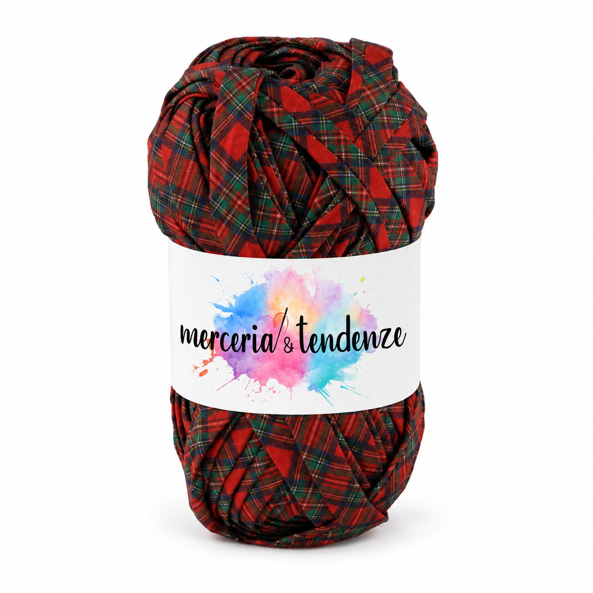 Fettuccia Atelier Tartan rosso 26 in poliestere, gomitolo 100 g e 32 m, etichetta Merceria & Tendenze acquerello