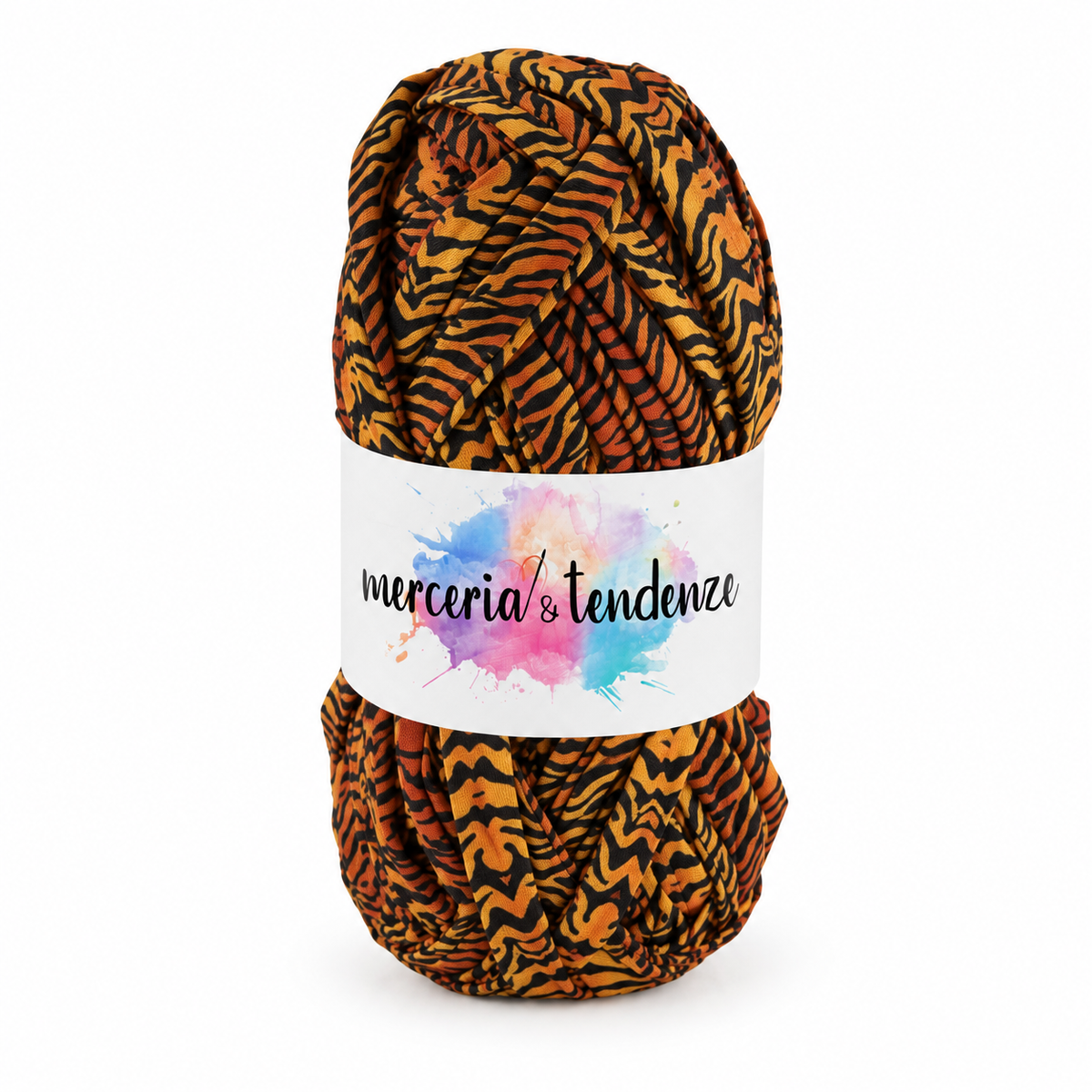 Fettuccia Atelier Tigrato 28 in poliestere, gomitolo 100 g e 32 m, etichetta Merceria & Tendenze acquerello