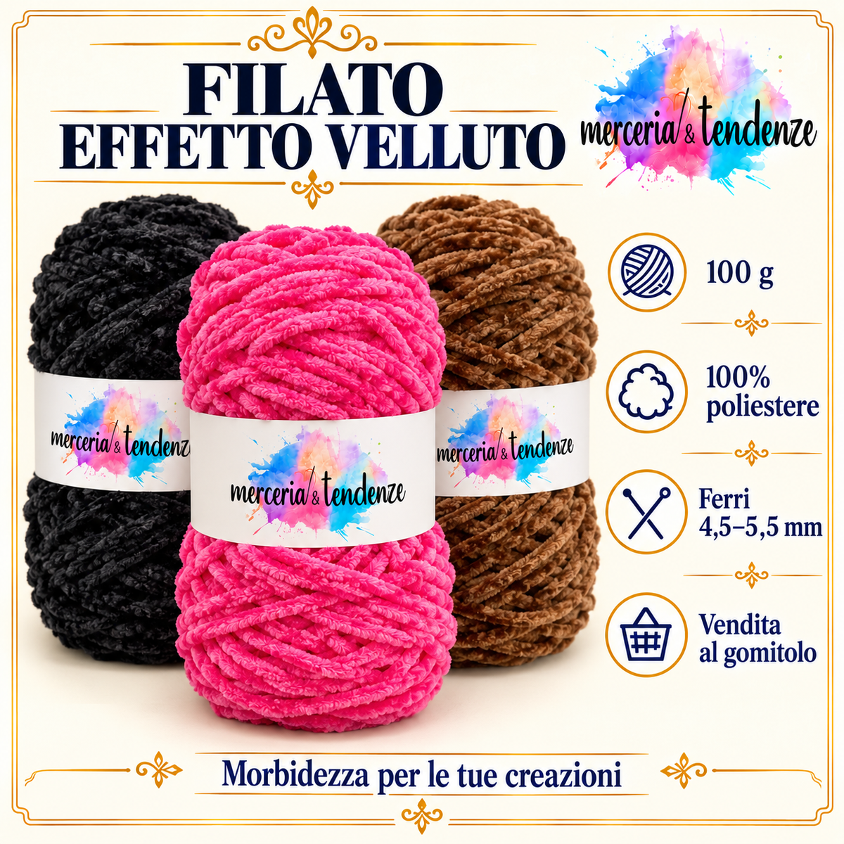 Filato effetto velluto 100 g – Merceria & Tendenze