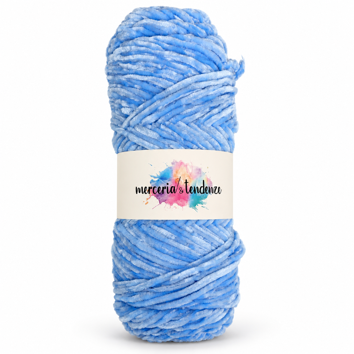 Filato effetto velluto – Azzurro 605 – foto su sfondo bianco