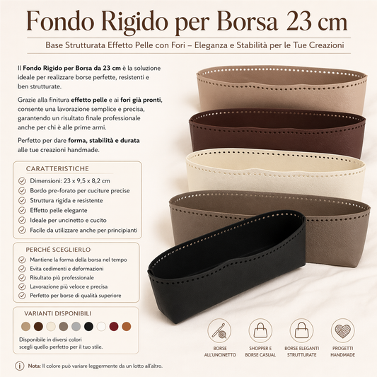Fondo Rigido per Borsa 23 cm con Fori – Base Strutturata Effetto Pelle (Vari Colori)