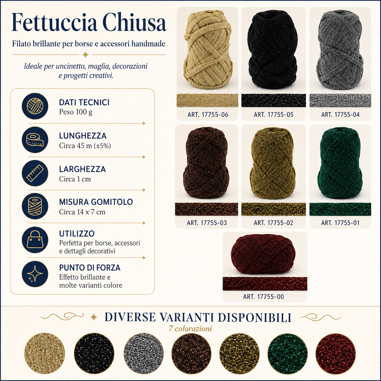 Fettuccia Chiusa Brillante 100g – Filato Glitter per Borse, Pochette e Accessori Handmade