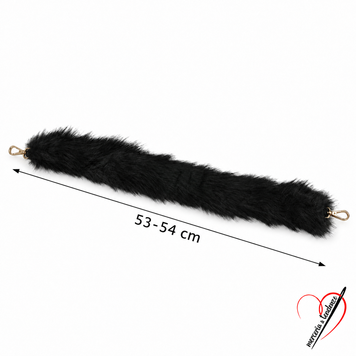 Manico Nuvola Nero 00 in pelliccia sintetica con due moschettoni dorati, 53–54 cm