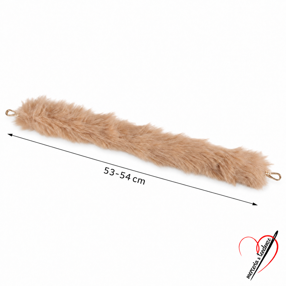 Manico Nuvola Cammello 03 in pelliccia sintetica con due moschettoni dorati, 53–54 cm