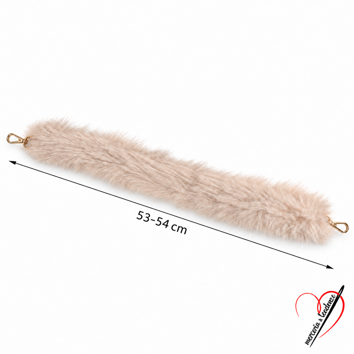 Manico Nuvola Beige chiaro 04 in pelliccia sintetica con due moschettoni dorati, 53–54 cm