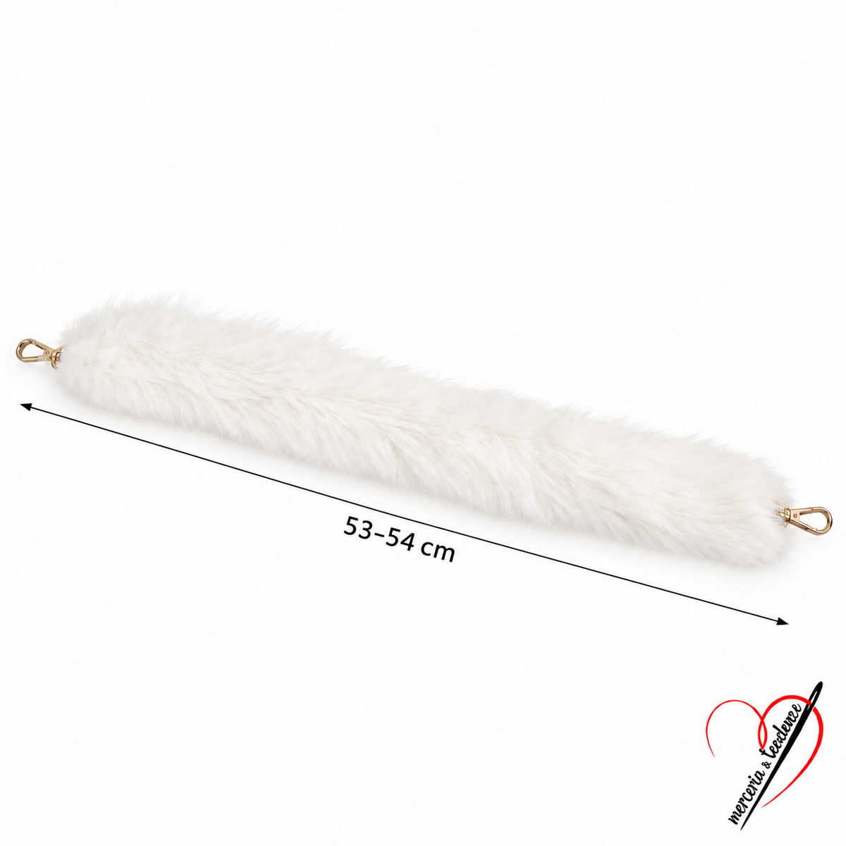 Manico Nuvola Bianco 06 in pelliccia sintetica con due moschettoni dorati, 53–54 cm